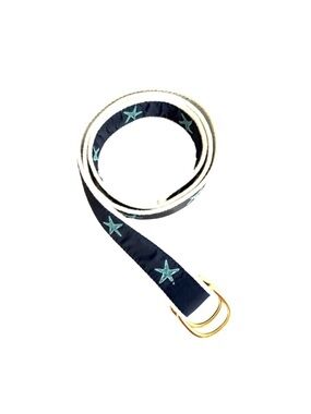 Leather Man Womens Textile Belt Star Fish D-Ring Navy Blue Aqua White Size M